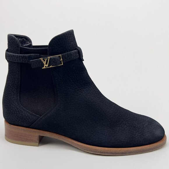 Louis Vuitton Chelsea ankle boots LV buckle navy blue nubuck 7 US or 37 EUR - Picture 7 of 14